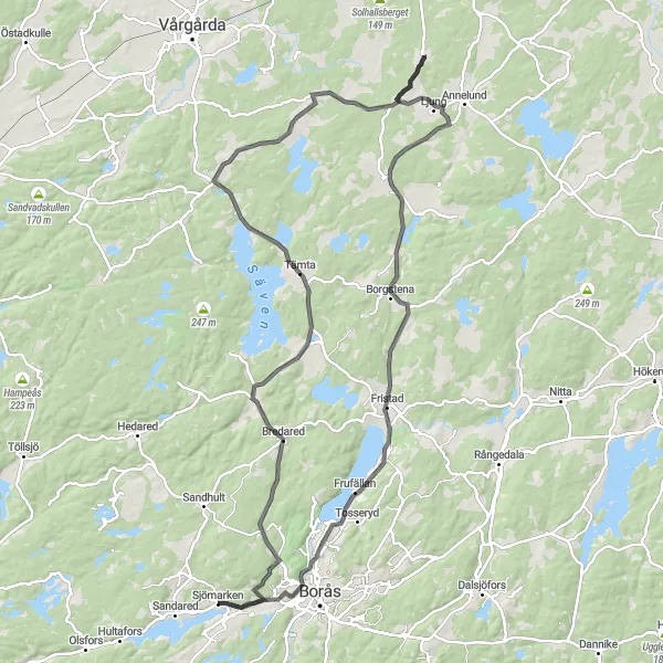 Map miniature of "Road Cycling Exploration" cycling inspiration in Västsverige, Sweden. Generated by Tarmacs.app cycling route planner