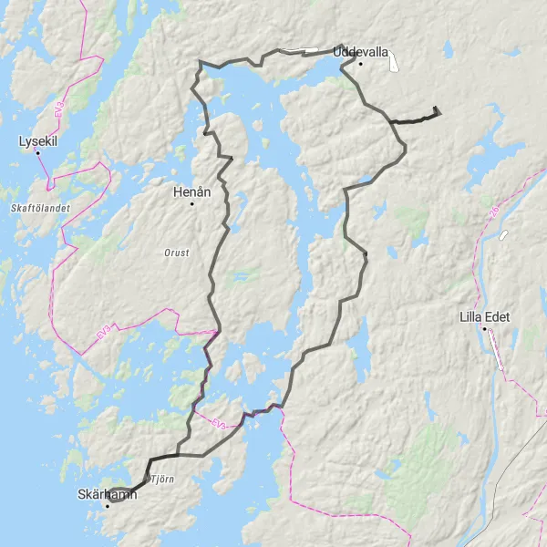 Map miniature of "Coastal Splendor" cycling inspiration in Västsverige, Sweden. Generated by Tarmacs.app cycling route planner