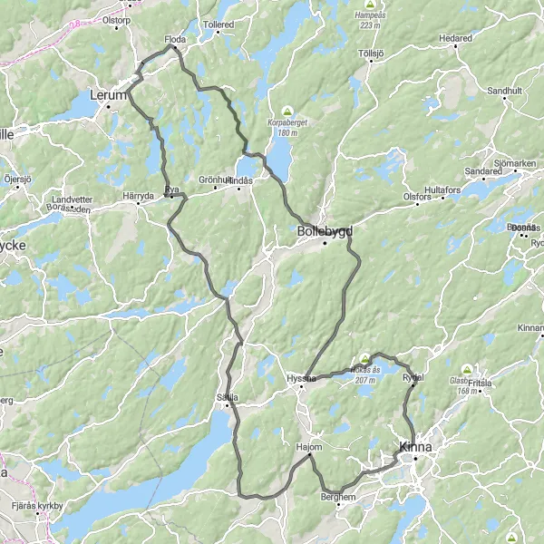 Map miniature of "Scenic Road Cycling Route from Stenkullen to Bollebygd" cycling inspiration in Västsverige, Sweden. Generated by Tarmacs.app cycling route planner