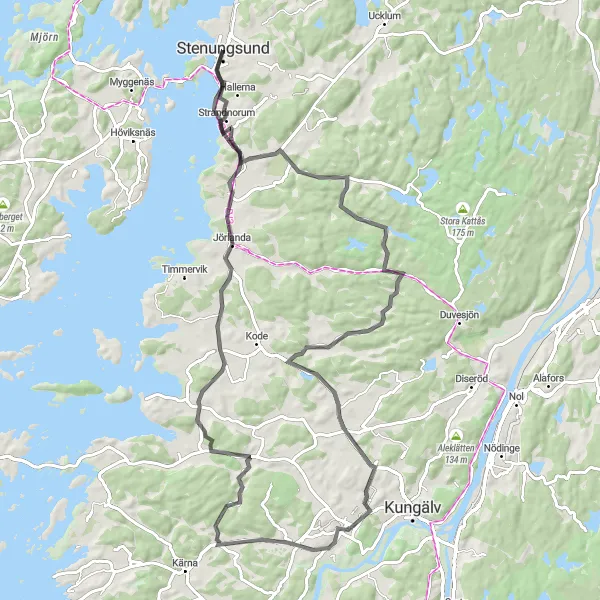 Map miniature of "Road Cycling Route to Stora Höga" cycling inspiration in Västsverige, Sweden. Generated by Tarmacs.app cycling route planner