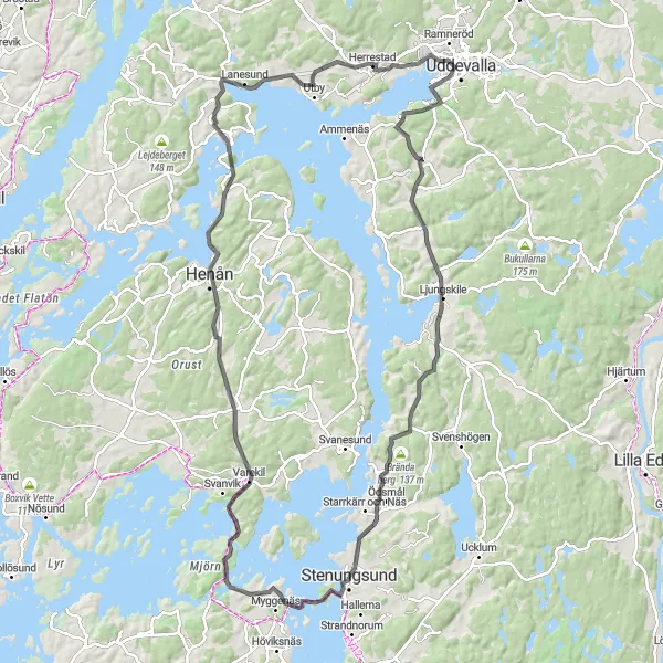 Map miniature of "The Coastal Adventure" cycling inspiration in Västsverige, Sweden. Generated by Tarmacs.app cycling route planner