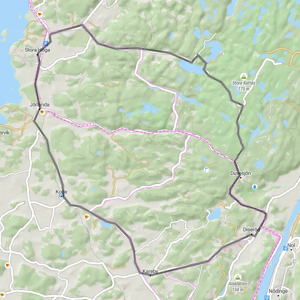 Map miniature of "Scenic Road Cycling Route from Stora Höga" cycling inspiration in Västsverige, Sweden. Generated by Tarmacs.app cycling route planner