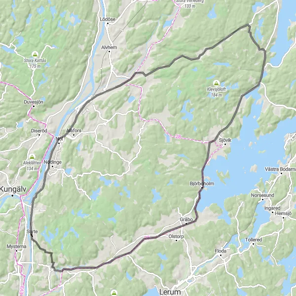 Map miniature of "Anten-Grafsnas Adventure" cycling inspiration in Västsverige, Sweden. Generated by Tarmacs.app cycling route planner