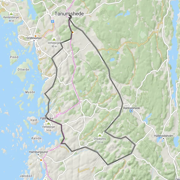 Map miniature of "The Coastal Loop" cycling inspiration in Västsverige, Sweden. Generated by Tarmacs.app cycling route planner