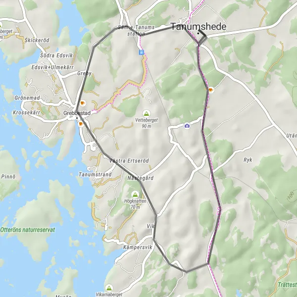 Map miniature of "Tanumshede Heritage Ride" cycling inspiration in Västsverige, Sweden. Generated by Tarmacs.app cycling route planner