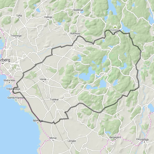 Map miniature of "Kruneberg Trail" cycling inspiration in Västsverige, Sweden. Generated by Tarmacs.app cycling route planner