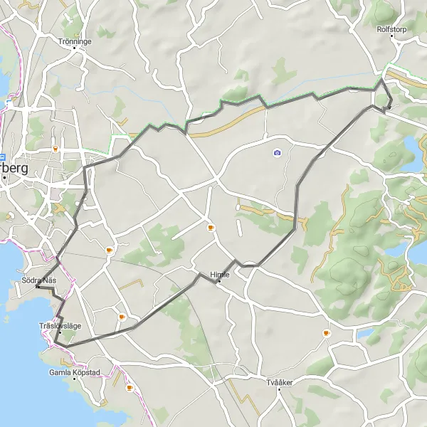 Kartminiatyr av "Kortare rundtur genom Hallands vackra landskap" cykelinspiration i Västsverige, Sweden. Genererad av Tarmacs.app cykelruttplanerare