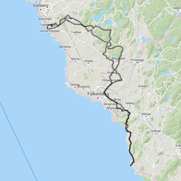 Map miniature of "Vinbergs Circuit" cycling inspiration in Västsverige, Sweden. Generated by Tarmacs.app cycling route planner