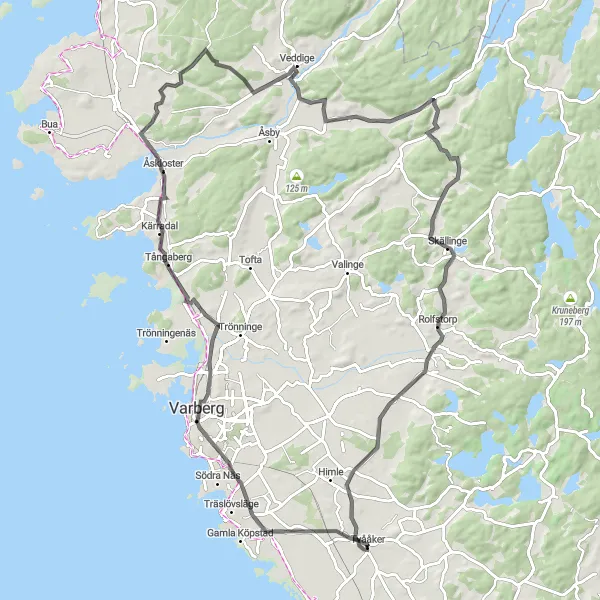 Kartminiatyr av "Tvååker - Skällinge Loop" cykelinspiration i Västsverige, Sweden. Genererad av Tarmacs.app cykelruttplanerare