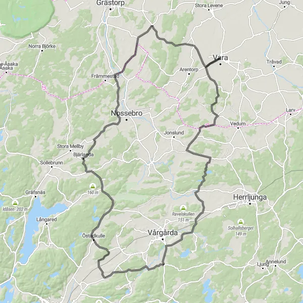 Map miniature of "Lekåsa and Algutstorp Road Challenge" cycling inspiration in Västsverige, Sweden. Generated by Tarmacs.app cycling route planner