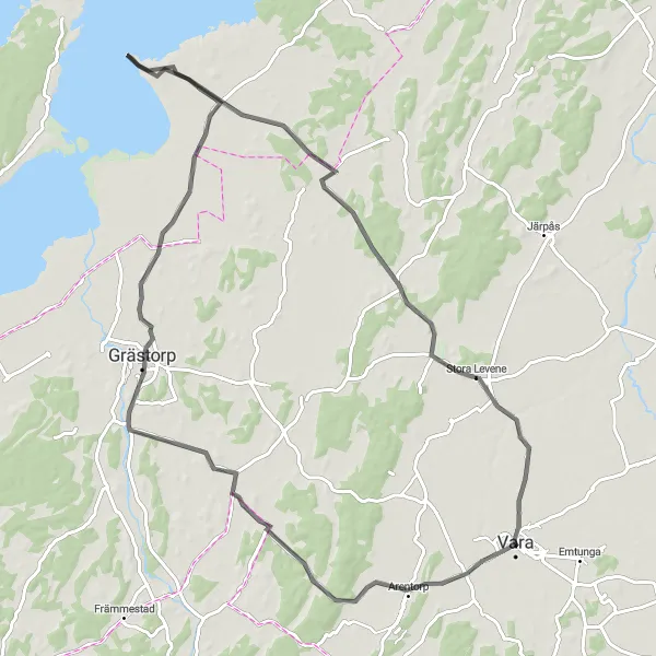 Map miniature of "Swedish Villages and Historical Treasures" cycling inspiration in Västsverige, Sweden. Generated by Tarmacs.app cycling route planner