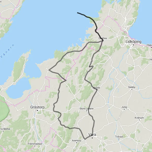 Kartminiatyr av "Tun till Long cykeltur" cykelinspiration i Västsverige, Sweden. Genererad av Tarmacs.app cykelruttplanerare