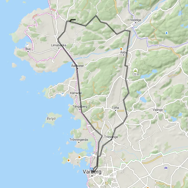 Kartminiatyr av "Varberg - Väröbacka cykelväg" cykelinspiration i Västsverige, Sweden. Genererad av Tarmacs.app cykelruttplanerare