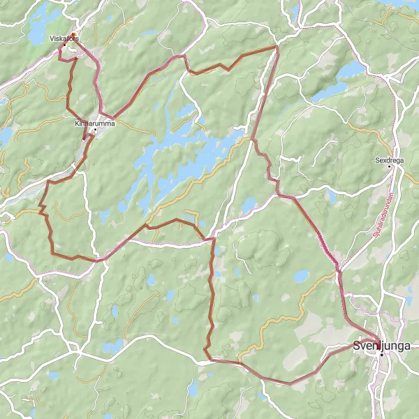 Kartminiatyr av "Grusvägar runt Viskafors" cykelinspiration i Västsverige, Sweden. Genererad av Tarmacs.app cykelruttplanerare