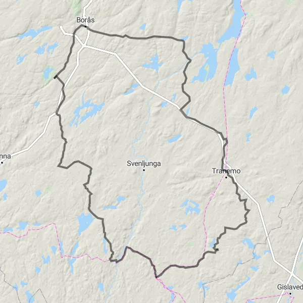 Map miniature of "Viskafors and Tranemo Road Cycling Loop" cycling inspiration in Västsverige, Sweden. Generated by Tarmacs.app cycling route planner