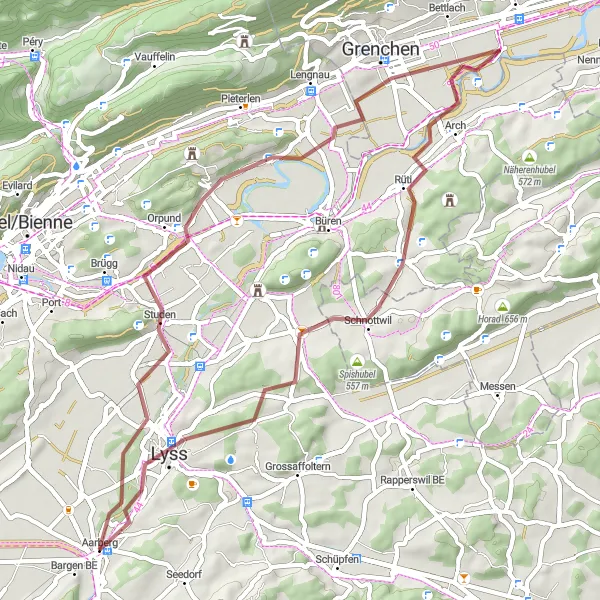 Map miniature of "Ultimate Gravel Trail Expedition" cycling inspiration in Espace Mittelland, Switzerland. Generated by Tarmacs.app cycling route planner