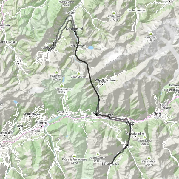 Kartminiatyr av "Alpene høydepunkter sykkeltur" sykkelinspirasjon i Espace Mittelland, Switzerland. Generert av Tarmacs.app sykkelrutoplanlegger