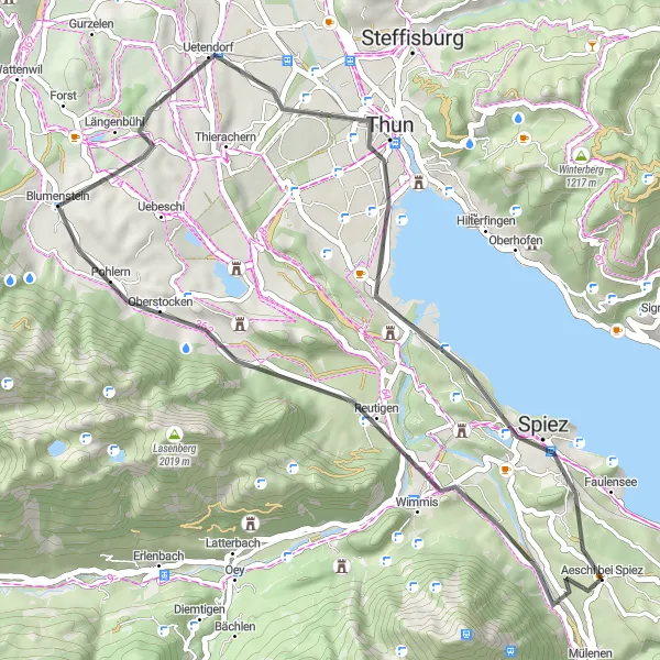 Karttaminiaatyyri "Historiallinen pyöräilyreitti Wimmis–Spiez" pyöräilyinspiraatiosta alueella Espace Mittelland, Switzerland. Luotu Tarmacs.app pyöräilyreittisuunnittelijalla