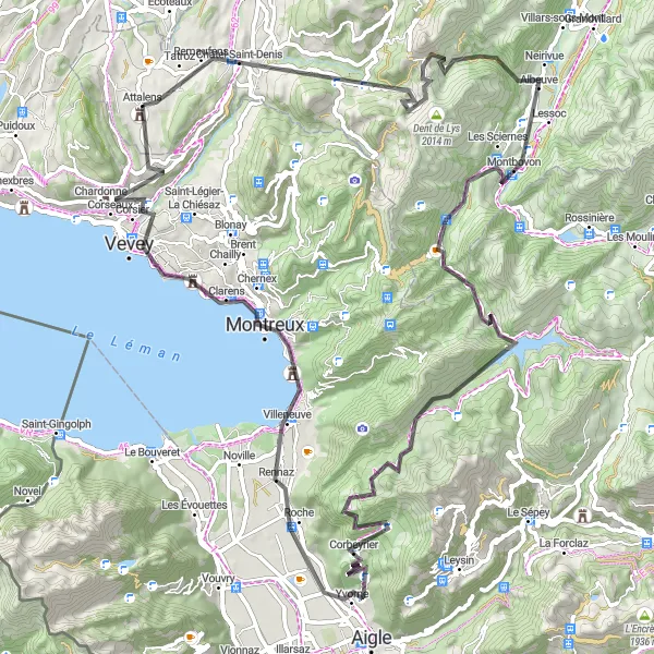 Miniaturní mapa "Cyklotrasa s úchvatnými výhledy" inspirace pro cyklisty v oblasti Espace Mittelland, Switzerland. Vytvořeno pomocí plánovače tras Tarmacs.app