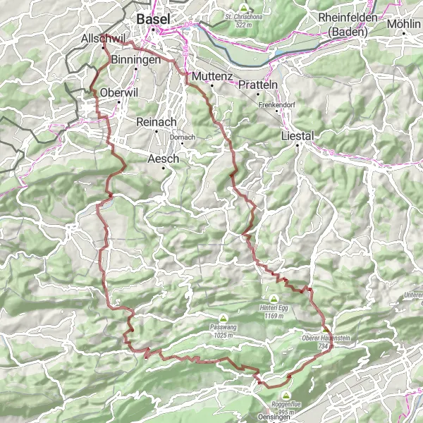 Miniatura mapy "Wyzwanie gravelowe z Balsthal do Roggenflue" - trasy rowerowej w Espace Mittelland, Switzerland. Wygenerowane przez planer tras rowerowych Tarmacs.app