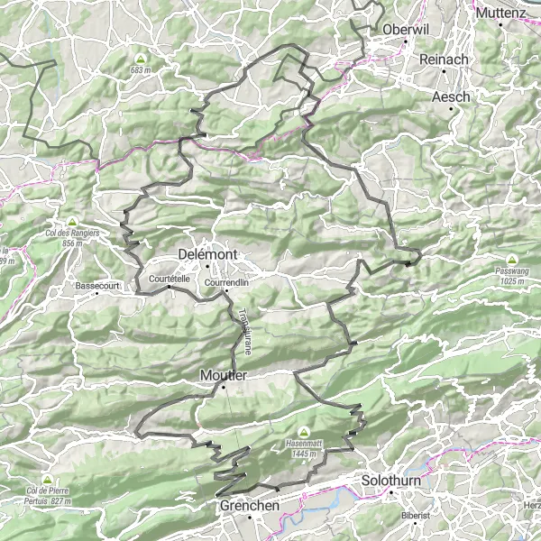 Mapa miniatúra "Cyklistická trasa cez Mont Girod" cyklistická inšpirácia v Espace Mittelland, Switzerland. Vygenerované cyklistickým plánovačom trás Tarmacs.app