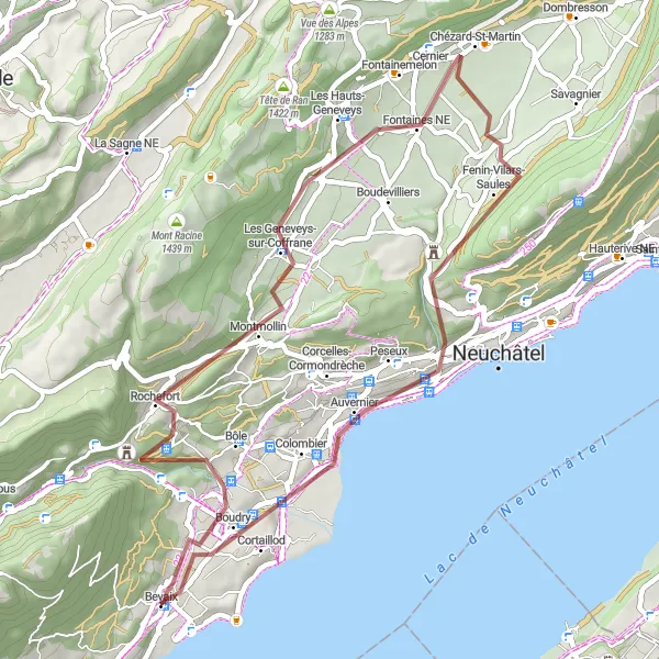 Miniatura della mappa di ispirazione al ciclismo "Esplorazione in bicicletta tra natura e storia nei pressi di Bevaix" nella regione di Espace Mittelland, Switzerland. Generata da Tarmacs.app, pianificatore di rotte ciclistiche