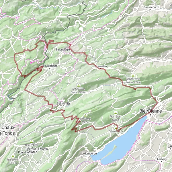 Miniaturekort af cykelinspirationen "Chasseral og Vieilles Femelles Loop" i Espace Mittelland, Switzerland. Genereret af Tarmacs.app cykelruteplanlægger