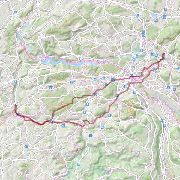 Miniatua del mapa de inspiración ciclista "Ruta de Ciclismo de Grava Prison Tower-Mängistorfberg" en Espace Mittelland, Switzerland. Generado por Tarmacs.app planificador de rutas ciclistas