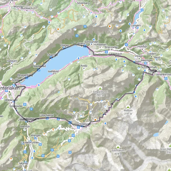 Mapa miniatúra "Road okruh pozdĺž scenérie Espace Mittelland" cyklistická inšpirácia v Espace Mittelland, Switzerland. Vygenerované cyklistickým plánovačom trás Tarmacs.app