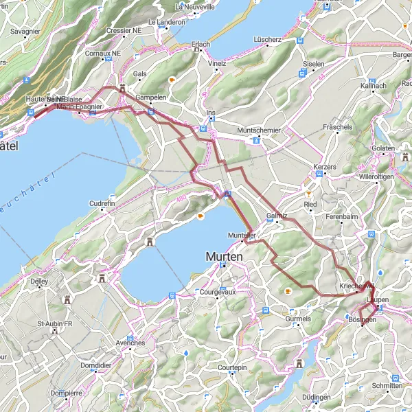 Miniaturekort af cykelinspirationen "Gruskørsel omkring Murtensee" i Espace Mittelland, Switzerland. Genereret af Tarmacs.app cykelruteplanlægger