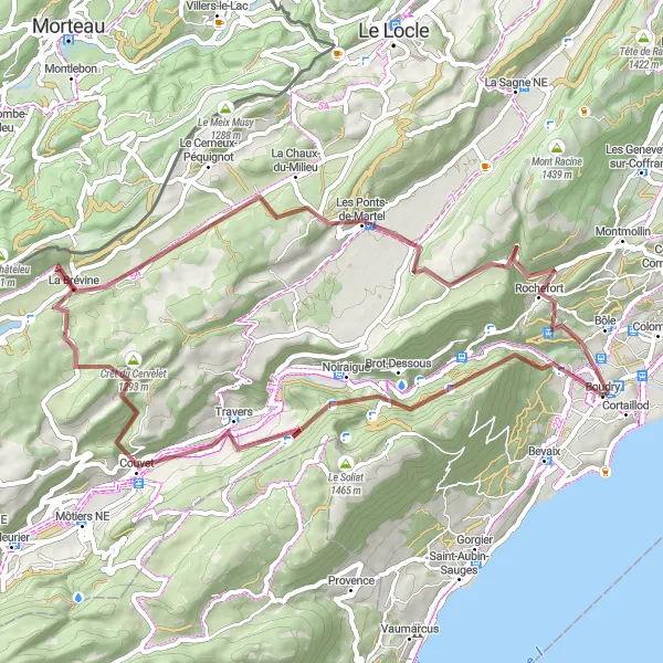 Karttaminiaatyyri "Jura vuoristo seikkailu" pyöräilyinspiraatiosta alueella Espace Mittelland, Switzerland. Luotu Tarmacs.app pyöräilyreittisuunnittelijalla