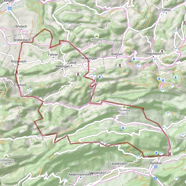 Karttaminiaatyyri "Taiteen ja luonnon harmonia" pyöräilyinspiraatiosta alueella Espace Mittelland, Switzerland. Luotu Tarmacs.app pyöräilyreittisuunnittelijalla