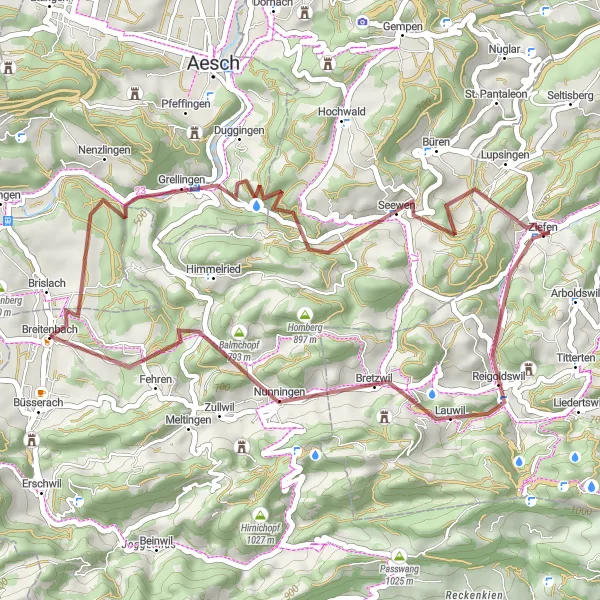 Miniatuurkaart van de fietsinspiratie "Gravelroute via Nenzlingen en Chilchberg" in Espace Mittelland, Switzerland. Gemaakt door de Tarmacs.app fietsrouteplanner