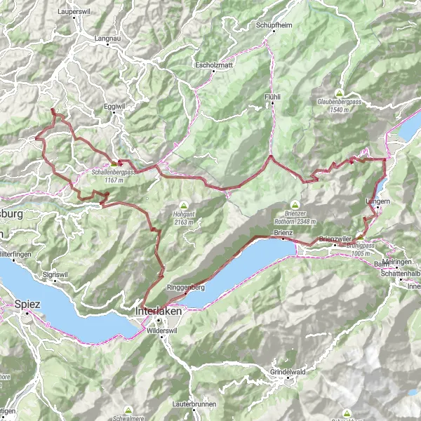 Miniatura della mappa di ispirazione al ciclismo "Avventura Gravel attraverso Grünenbergpass e Brünigpass" nella regione di Espace Mittelland, Switzerland. Generata da Tarmacs.app, pianificatore di rotte ciclistiche