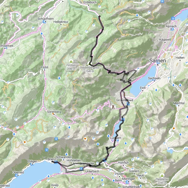 Map miniature of "Langis Loop" cycling inspiration in Espace Mittelland, Switzerland. Generated by Tarmacs.app cycling route planner