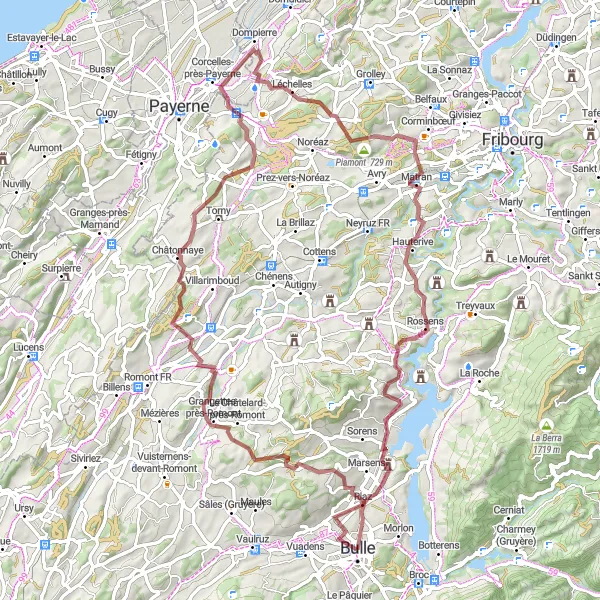 Miniatura mapy "Charming Gruyère Loop" - trasy rowerowej w Espace Mittelland, Switzerland. Wygenerowane przez planer tras rowerowych Tarmacs.app