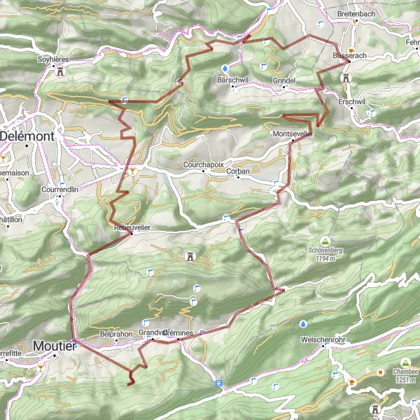 Kartminiatyr av "Grusväg cykling äventyr i Schweiz" cykelinspiration i Espace Mittelland, Switzerland. Genererad av Tarmacs.app cykelruttplanerare