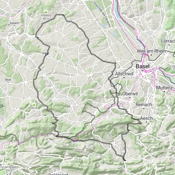 Kartminiatyr av "Büsserach tilbake til Büsserach Road Cycling Route" sykkelinspirasjon i Espace Mittelland, Switzerland. Generert av Tarmacs.app sykkelrutoplanlegger