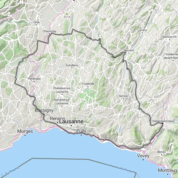 Map miniature of "Mont Vuarat and Riex Circuit" cycling inspiration in Espace Mittelland, Switzerland. Generated by Tarmacs.app cycling route planner