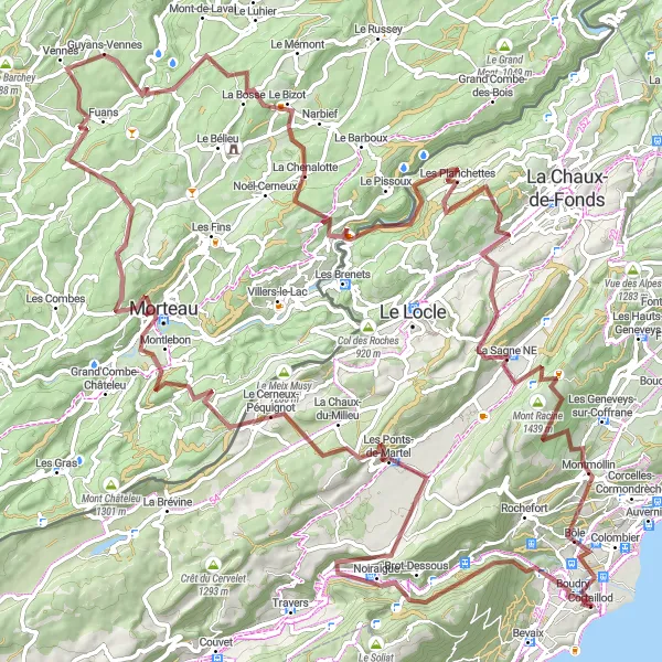 Mapa miniatúra "Gravel Cortaillod Circuit" cyklistická inšpirácia v Espace Mittelland, Switzerland. Vygenerované cyklistickým plánovačom trás Tarmacs.app