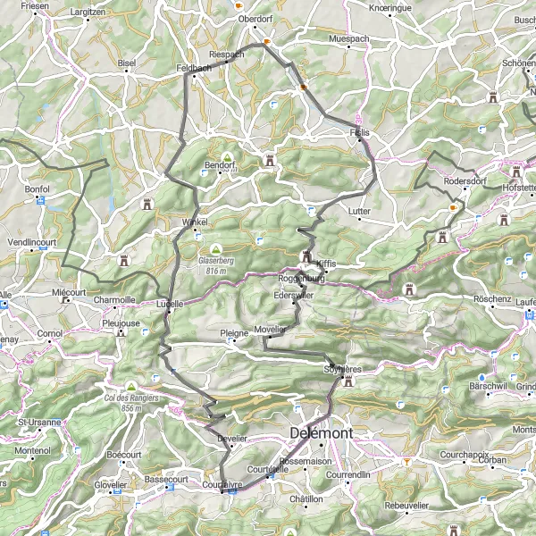 Miniatuurkaart van de fietsinspiratie "Route van Courfaivre naar Courtételle en terug" in Espace Mittelland, Switzerland. Gemaakt door de Tarmacs.app fietsrouteplanner