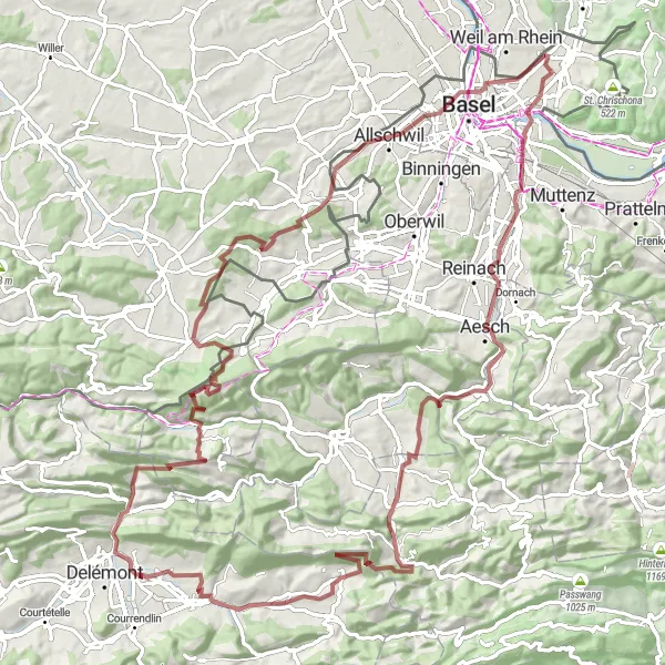 Miniatura della mappa di ispirazione al ciclismo "Giro del Giura Gravel" nella regione di Espace Mittelland, Switzerland. Generata da Tarmacs.app, pianificatore di rotte ciclistiche