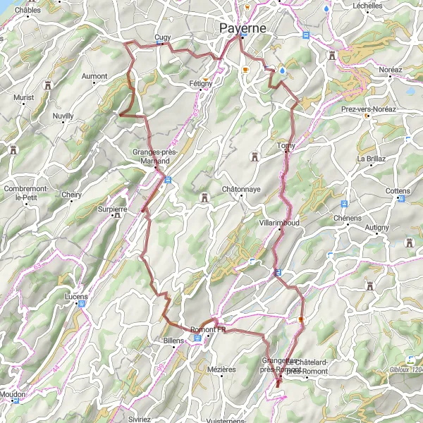 Miniatuurkaart van de fietsinspiratie "Door de Middellandse ruimte en langs de dorpen van de regio" in Espace Mittelland, Switzerland. Gemaakt door de Tarmacs.app fietsrouteplanner