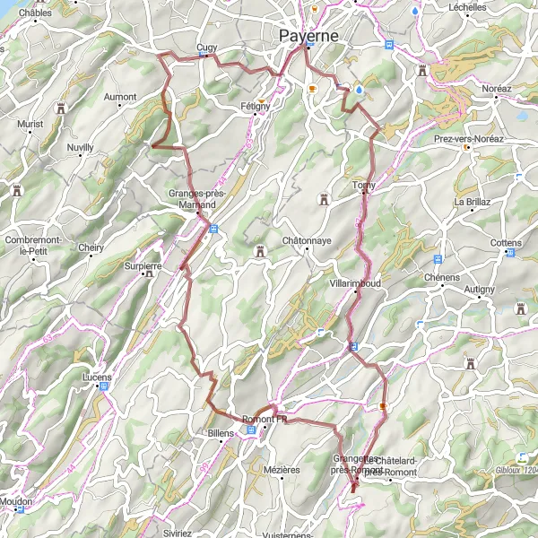 Karten-Miniaturansicht der Radinspiration "Abenteuerliche Graveltour durch Mannens, La Neirigue und Ménières" in Espace Mittelland, Switzerland. Erstellt vom Tarmacs.app-Routenplaner für Radtouren