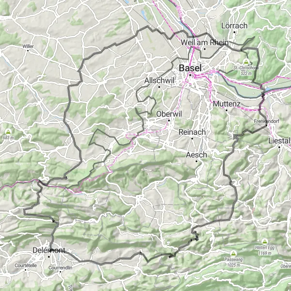 Karttaminiaatyyri "Jura Mountain Challenge" pyöräilyinspiraatiosta alueella Espace Mittelland, Switzerland. Luotu Tarmacs.app pyöräilyreittisuunnittelijalla