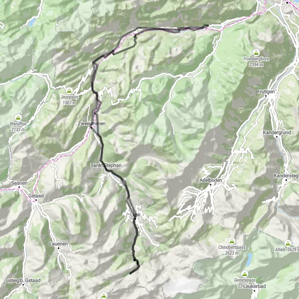 Zemljevid v pomanjšavi "Cikel od Diemtigen do Lenk" kolesarske inspiracije v Espace Mittelland, Switzerland. Generirano z načrtovalcem kolesarskih poti Tarmacs.app