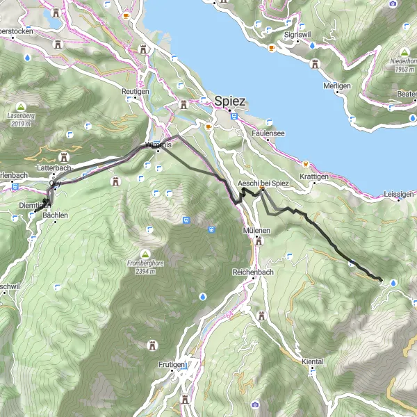 Miniaturní mapa "Okruhová cyklistická trasa kolem Diemtigenu" inspirace pro cyklisty v oblasti Espace Mittelland, Switzerland. Vytvořeno pomocí plánovače tras Tarmacs.app