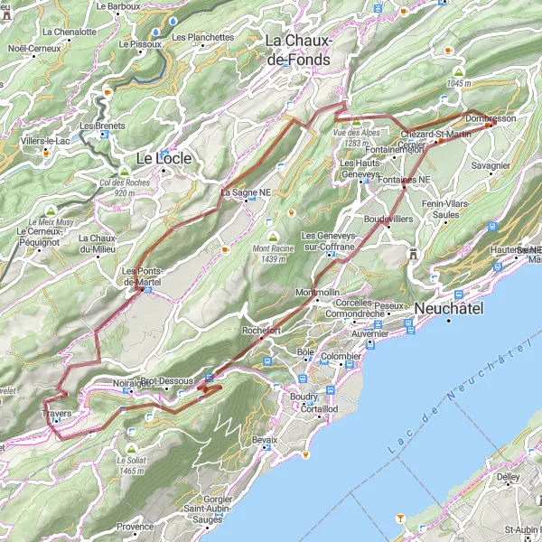 Miniaturekort af cykelinspirationen "Gruscykelrute: Dombresson - Vue des Alpes" i Espace Mittelland, Switzerland. Genereret af Tarmacs.app cykelruteplanlægger