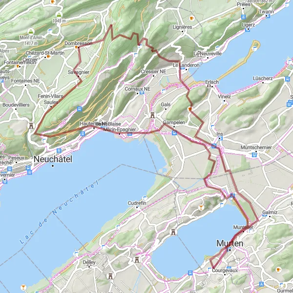 Map miniature of "Gravel Route: Dombresson and Surrounding Nature" cycling inspiration in Espace Mittelland, Switzerland. Generated by Tarmacs.app cycling route planner