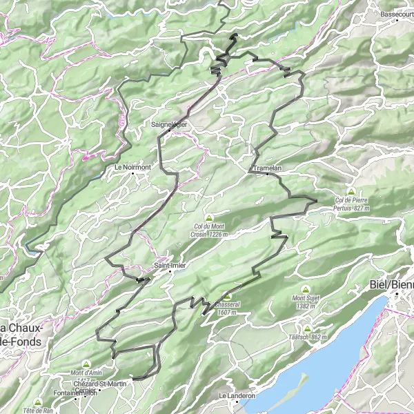 Miniatura mapy "Przejażdżka przez Jurę Berno-Jura" - trasy rowerowej w Espace Mittelland, Switzerland. Wygenerowane przez planer tras rowerowych Tarmacs.app